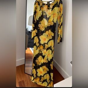 Floral Yellow and Black Women's Dress
